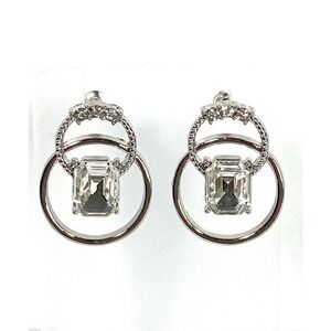 Earrings Silver Tone Rhinestones Circle Unique Bing Elegant 1”